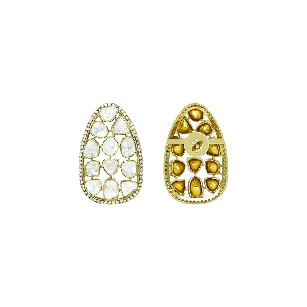 Openwork Polki Earrings with Diamond Borders